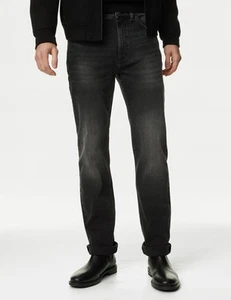 Marks & Spencer Mens Black Cotton Straight Jeans - M&S - Picture 1 of 12