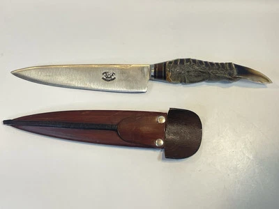 Vintage JU-CA Argentina Ostrich Toe Hilt Handle Fixed 6 in. Blade Knife & Sheath - Image 1 of 4