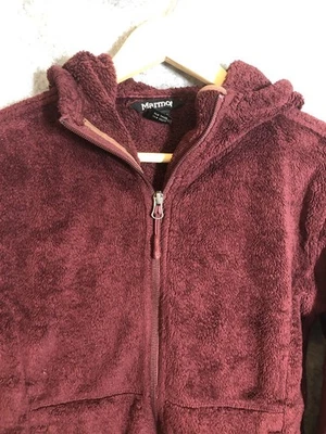 Jaqueta Marmot Feminina Pequena Marrom Lã Vermelha Zíper Completo Capuz Esqui Ao Ar Livre Caminhadas - Imagem 1 de 4