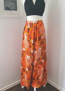 Vintage 60s Mod Bell Bottoms Flower Power Psychedelic Day Glo Orange Small Shiny - Picture 1 of 10