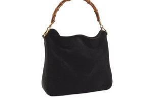Authentic GUCCI Vintage Bamboo Shoulder Hand Bag Suede Leather Black Junk 1615N - Picture 1 of 10