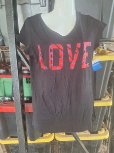 Schwarzes Love Graphic Damen Top - Bild 1 von 3