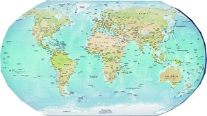 PHYSICAL WORLD MAP A2 large Laminated Atlas Descriptive educational wall poster  - Picture 1 of 1