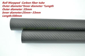 3K Carbon Fiber Tubes OD 35mm ID 25mm  32mm 33mm  Roll Wrapped X 500MM Pipe - Picture 1 of 4