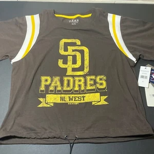 Women's WEAR by Erin Andrews Brown San Diego Padres Cinched T-Shirt XL - Picture 1 of 8