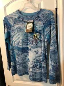 Realtree Ladies Reversible Long Sleeve Performance Fishing Tee Shirt Blue UPF30 - Picture 1 of 11