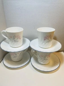 CORELLE Corning PINK TRIO Floral Set  CUPS/ MUGS & SAUCERS  Set Of 4 - Picture 1 of 6