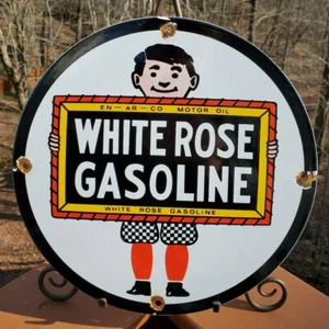 VINTAGE WHITE ROSE ENARCO GASOLINE STATION PORCELAIN METAL SIGN GAS OIL - Picture 1 of 8