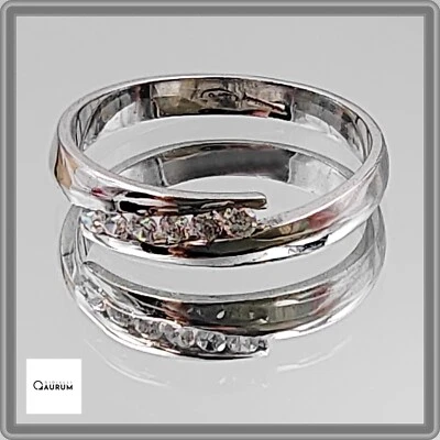 Anello in argento 925 da donna fedina fidanzamento contrarie rodiato oro bianco - Immagine 1 di 4