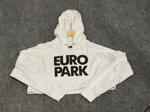 VETEMENTS Euro Park Felpa con Cappuccio Donna XS Crop Felpa Oversize Pullover Bianco N11