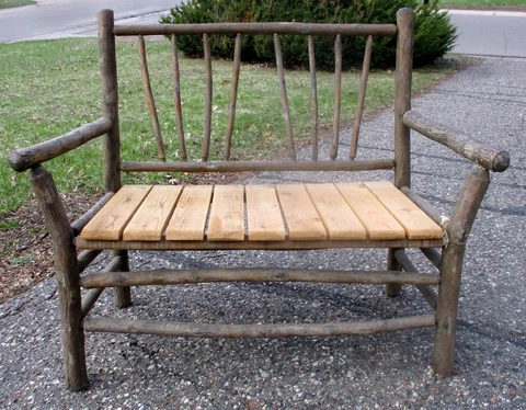 Antique RUSTIC LOG BENCH Cabin Plank SEAT  Montana Mid West Cover