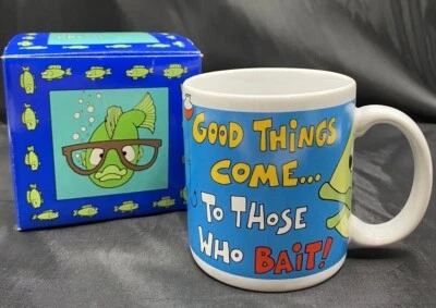 Fish Mug Russ Berrie Good Things Come Those Who Bait Thailand Humor W/ Box - Image 1 of 4