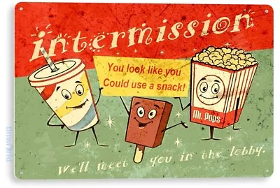 Movie Sign, Movie Snacks Popcorn Soda Ice Cream Cinema Tin Sign B577 - Image 1 of 3
