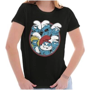 Vintage Retro The Smurfs Cartoon Characters Womens Top Junior Graphic Tee - Picture 1 of 7