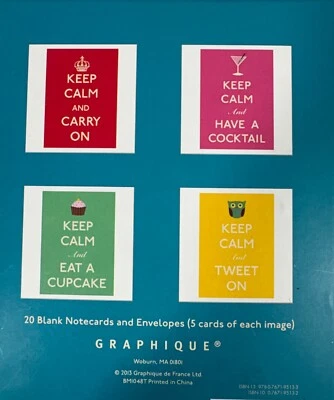 GraphiqueKeep Calm and Carry On Note Card 20 Black Notecards & Envelopes - Image 1 of 4