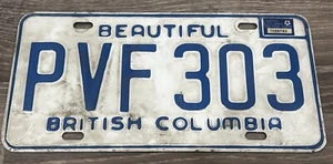 Vintage 1974 British Columbia License Plate Tag PVF-303 Blue w/ White CANADA - Picture 1 of 6
