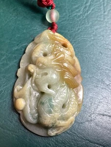 Light Tan & Brown One Sided Jadeite Dragon Translucent Pendant - Picture 1 of 14