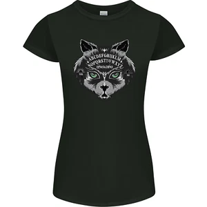 Ouija Board Cat Dark Black Magic Voodoo Womens Petite Cut T-Shirt - Picture 1 of 12