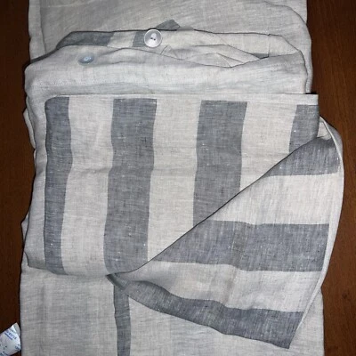 Funda Nórdica Crate & Barrel JACKIE RAYA 100% LINO Gris Beige Rayas NUEVA King Foto 1 de 4
