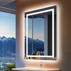 Dual LED beleuchteter Badezimmerspiegel mit Bluetooth Lautsprecher Smart Anti-Beschlag Kosmetikspiegel - Bild 1 von 22