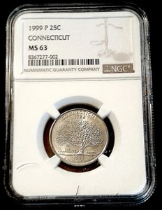 1999-P- CONNECTICUT STATE QUARTER NGC MS 63 C- NGC CHARTS (D) - Picture 1 of 5