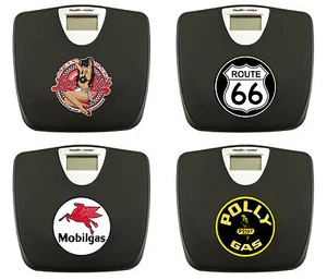 BLACK BATHROOM DIGITAL WEIGHT SCALE VINTAGE GAS OIL LOGO THEME POUNDS MAN CAVE - Picture 1 of 12