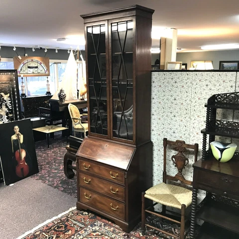 Kittinger Narrow Glass Front Secretary Desk with Inlay Cover