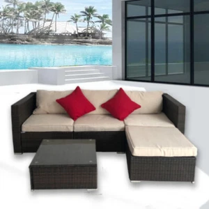 Arredo moderno da esterno tavolo e divano rattan marrone set giardino esterni |1 - Foto 1 di 6