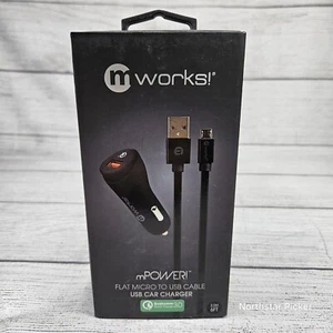 6' Foot Flat Micro to USB Charging/Data Cable w/ USB Car Outlet mPower! NEW - Picture 1 of 3