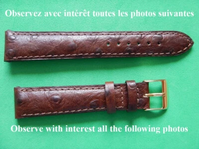 17 mm BRACELET FACON AUTRUCHE VEAU VERITABLE MARRON COUTURE TON / TON FAIT MAIN - Photo 1/4