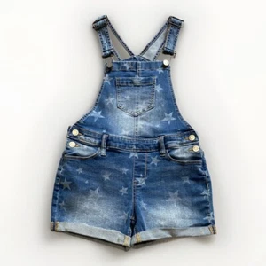 SO Girls Sz 12 Blue Jean Overalls Shorts Stars Front Pocket Cuffed Denim - Picture 1 of 10
