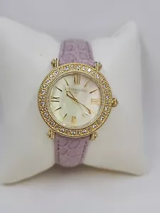 Judith Ripka Goldtone Stainless SteelWhite Topaz Pink Leather Strap Summit Watch - Picture 1 of 6
