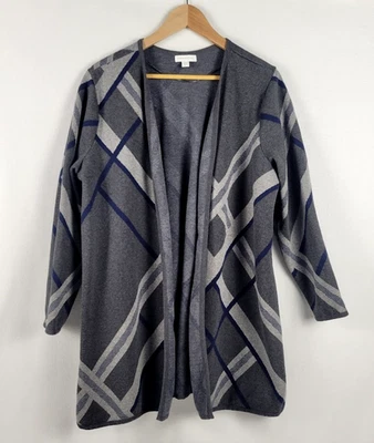 Cardigã Charter Club Feminino 2X 100% Algodão Cinza Azul Marinho Color Block Frente Aberta - Imagem 1 de 4