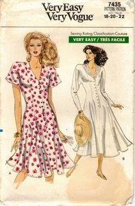 7435 Vogue "Very Easy" Misses Dress Size 18-20-22 FF Vintage 1989 Uncut - Picture 1 of 2