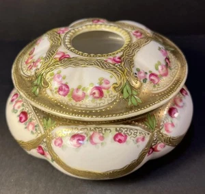 Antiguo receptor de pelo tocador nipón porcelana pintada en oro Morimura Bros Japón - Imagen 1 de 19