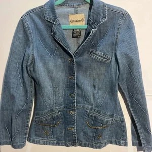 Crest Jeans Denim Blazer Jacket Size M Blue Stretch Western Y2K Style - Picture 1 of 10