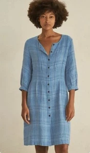 New Poetry Blue Linen Check Shirt Dress UK 16 - Picture 1 of 8