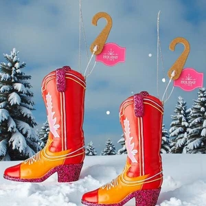 Holiday Time Cowboy Boot 5.25" Christmas Tree Ornaments Set of Two New 2025 - Picture 1 of 3