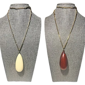 RARO Collar Vintage Sarah Coventry Dos Caras LG Huevo Colgante 24” Tono Dorado MCM - Imagen 1 de 5