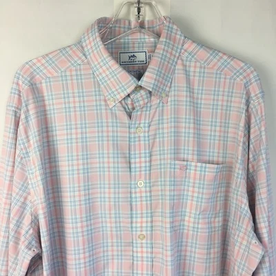 Southern Tide Men's Large Intercoastal Button Down Stretch Shirt Pink Plaid - Image 1 of 4