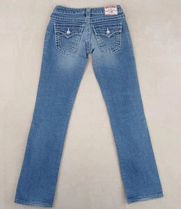 True Religion Disco Billy 24x29 Mens Jeans Women Big T Flaps Bootcut Stretch - Picture 1 of 14