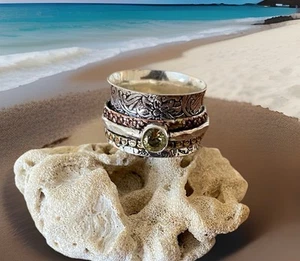 Anillo Giratorio Ansiedad Meditación Citrino Talla 9 - Chapado en Plata de Ley - Nuevo - Imagen 1 de 4