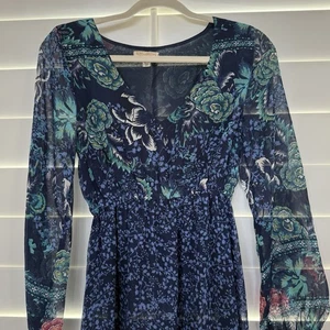 Billabong Navy Floral Long Sleeve Dress - Size Small Petite - Picture 1 of 4