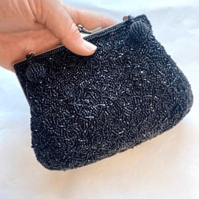 Carlo Fellini Vintage Black Beaded Handbag Clutch - Image 1 of 4