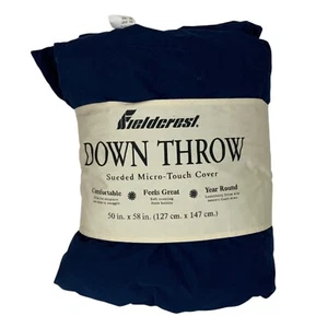 Fieldcrest Down Throw Blanket 58x50 Navy Blue Micro-Touch Sueded Polyester - Picture 1 of 5