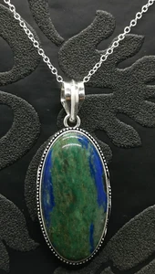 Azurite Chrysocolla Natural Stone Pendant Sterling Silver Chain Necklace (23K) - Bild 1 von 11