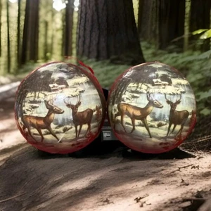 VINTAGE PAPER MACHE/DECOUPAGE “DEER”THEMED CHRISTMAS BALL ORNAMENTS (2) - Picture 1 of 12