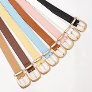 Women Skinny Alloy Buckle Faux Leather Waist Belt Dress Corset Slim Waistband - Picture 1 of 10