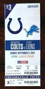 BIGLIETTO INDIANAPOLIS COLTS 2016 STUB v DETROIT LIONS - COME NUOVO! - Foto 1 di 1