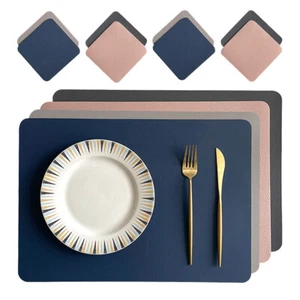 Square Easy Resistant Coasters Heat Waterproof PU Oil-proof Clean Placemat - Picture 1 of 34